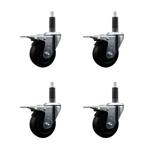 3.5'' Soft Rubber Swivel 1'' Expanding Stem Caster Set Total Lock Brake, 4PK